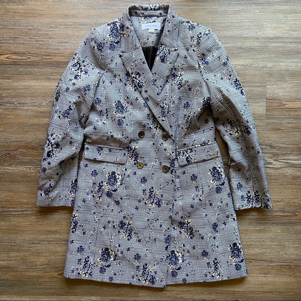 Calvin Klein Floral-Printed Plaid Jacket - Picture 2 of 15